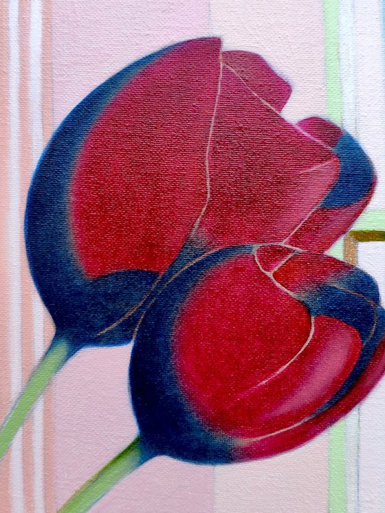 Cockatoo and tulips