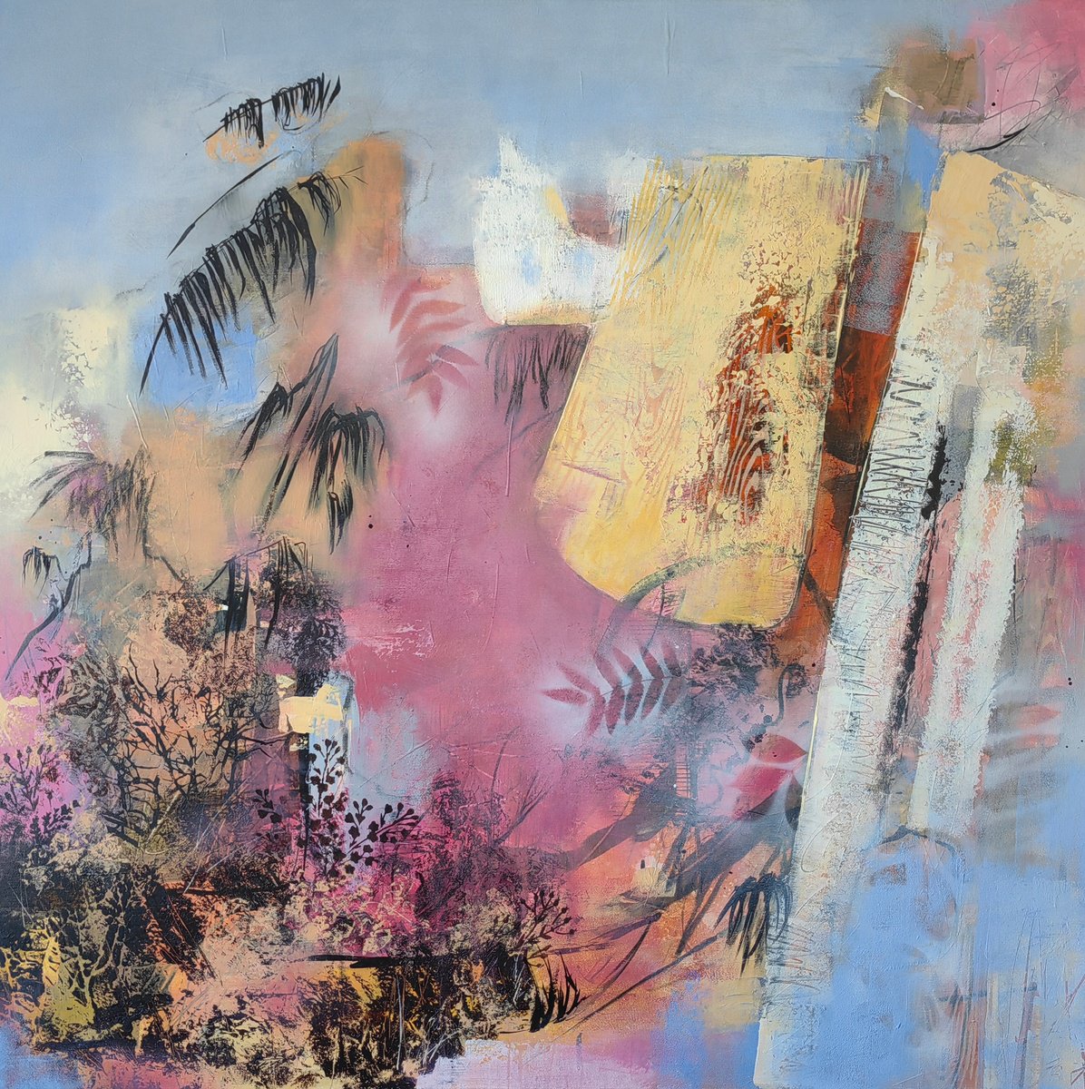 Abstract Landscape Acrylic Painting By Vera Hoi, 39 X 39", "Wild Nature", Original Artwork