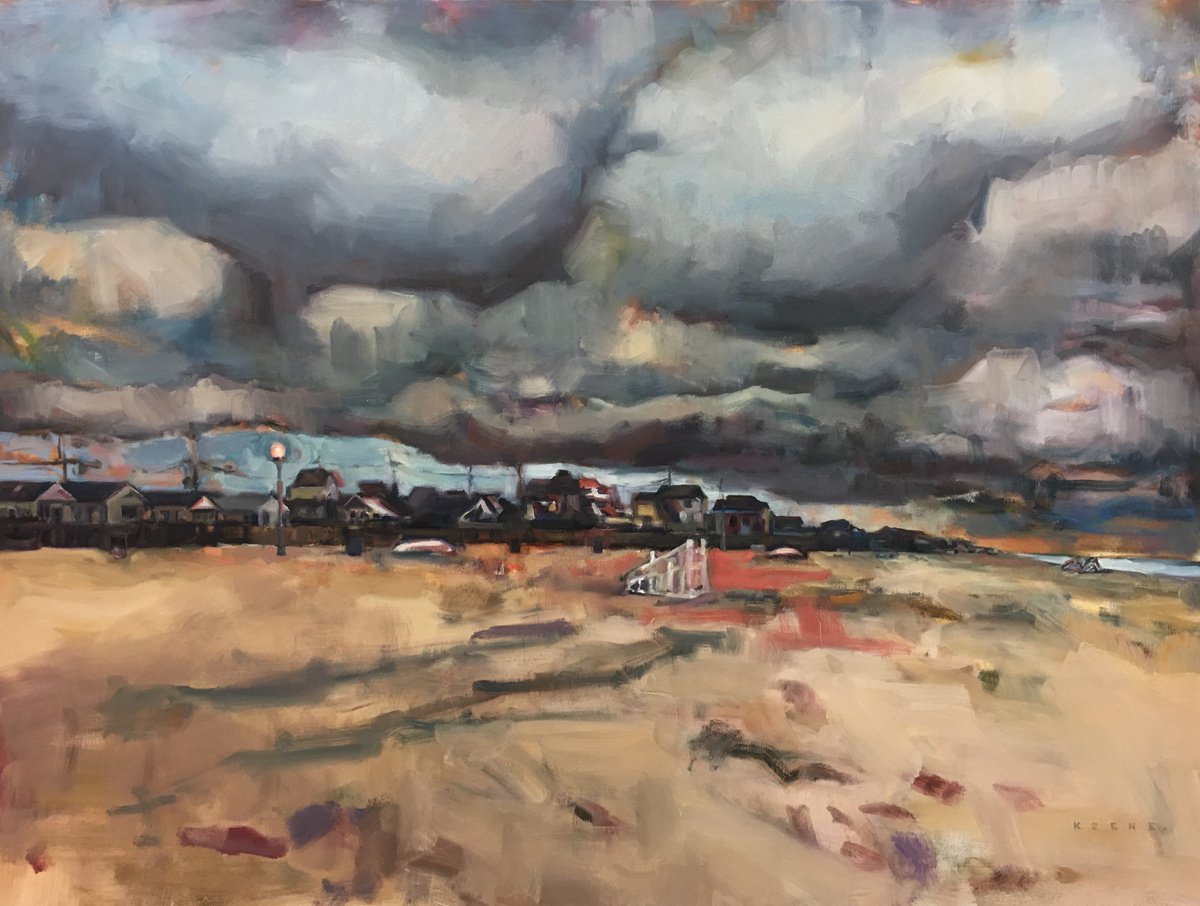 Impressionistic Landscape Oil Painting By Don Keene, 48 X 36, Shore At Dawn, Original Artwork