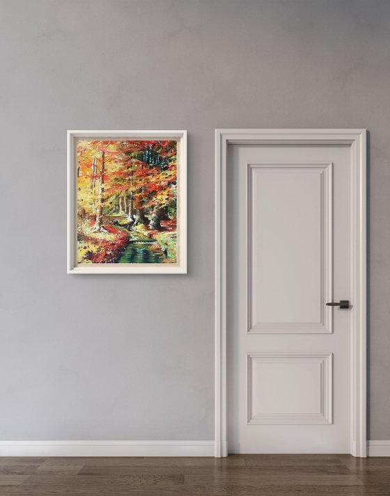 Autumn forest acrylic landscape