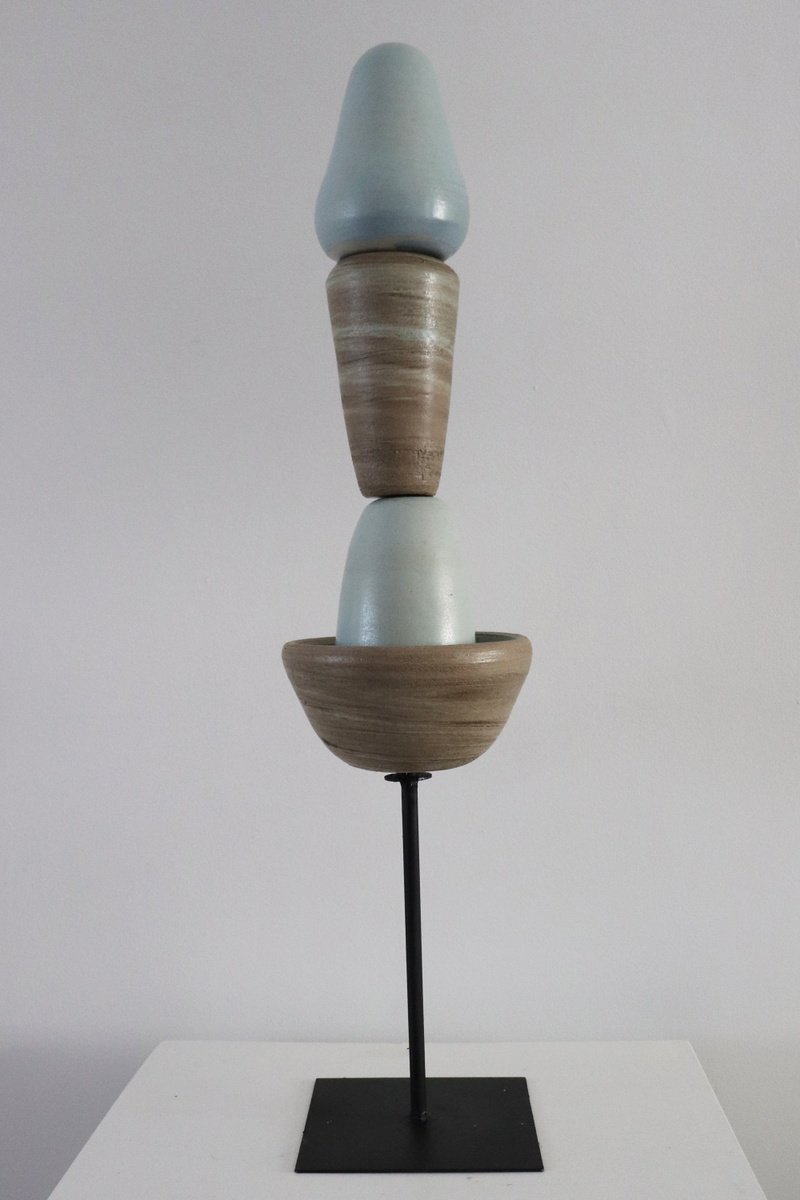 Abstract Clay Sculpture By Koen Lybaert, 7 X 20", Ceramic Sculpture Tower N°03, Original Artwork