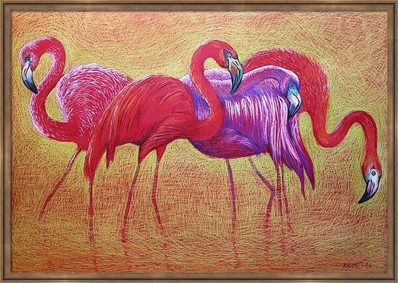 Flamingo on Gold -Blazing Gradient