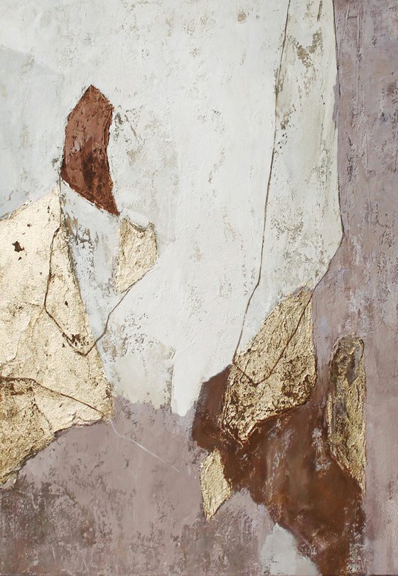 "Slate" Beige brown gold abstract art