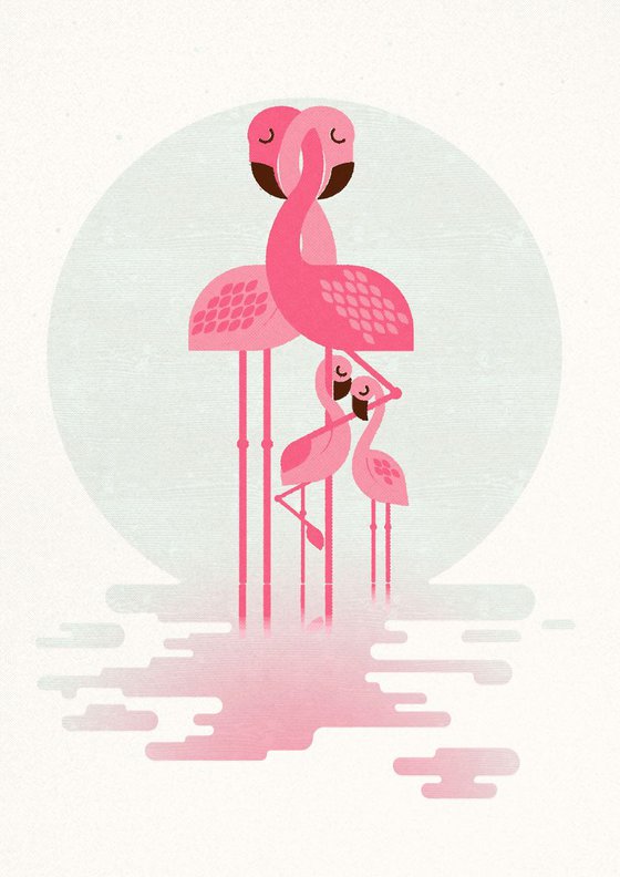 Flamingo and Two Chicks