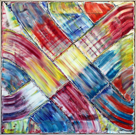"Color Junction" - Large Abstract PMS Oil Painting, 36 x 36 inches