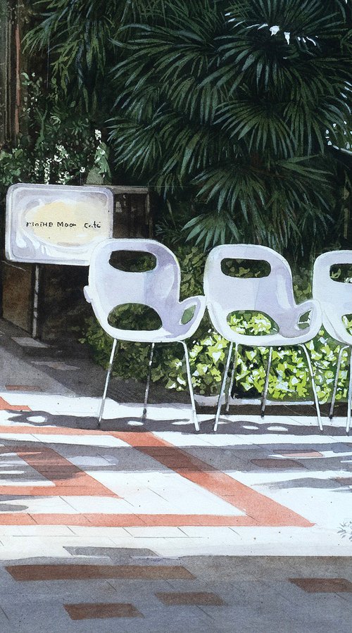 White Chairs in the Sunlit Alley by Masato Watanabe
