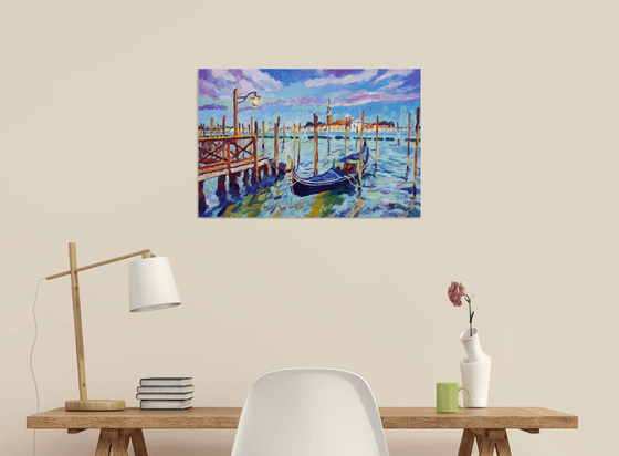 "Venice,  gondolas" original oil painting, ready to hang, water wall decor, gift idea