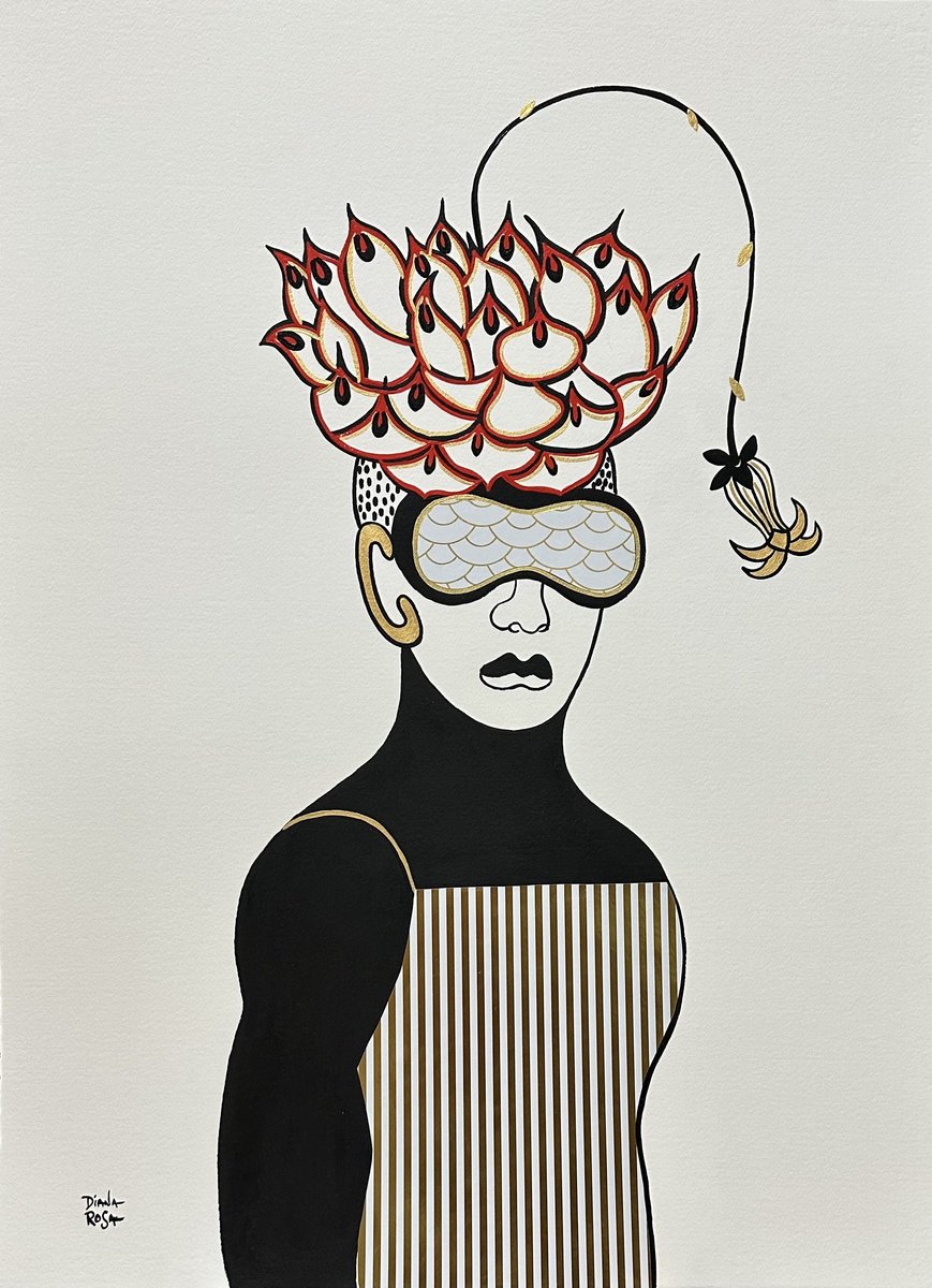 Surrealistic Portrait Acrylic Painting By Diana Rosa, 22 X 30, He Blooms, Original Artwork