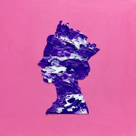 Queen #97 on pink , marble pattern PAINTING INSPIRED BY QUEEN ELIZABETH PORTRAIT