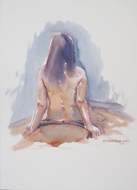 Seated female nude back view