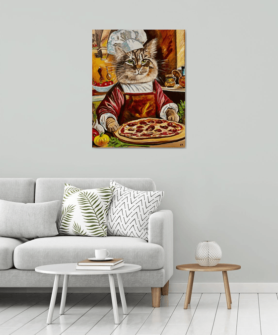 Pizza maker. Cat pizzaiolo