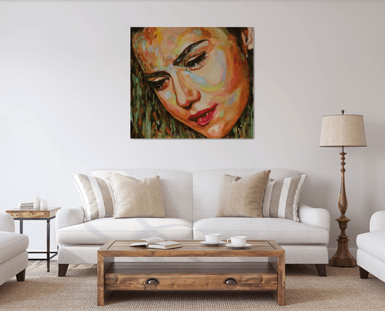 PRETTY FACE - Female portrait, original oil painting, face, render look, eyes, love, angel, lover, lips mother,  impressionism, interior art home decor, gift