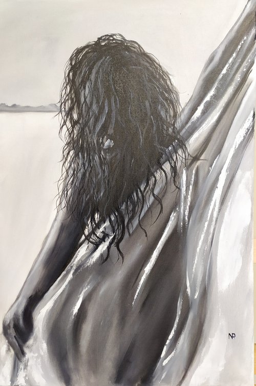 I can...nude erotic gestural girl oil painting, gift, art for home by Nataliia Plakhotnyk