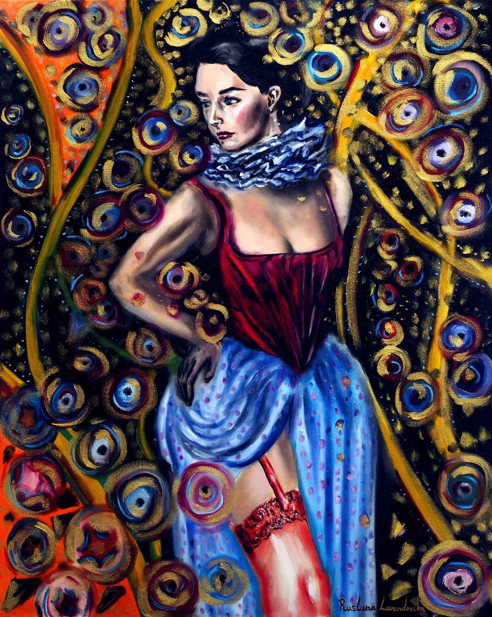 Surrealistic Portrait Oil Painting By Ruslana Levandovska, 24 X 30", Carnival Tudor Girl, Original Artwork