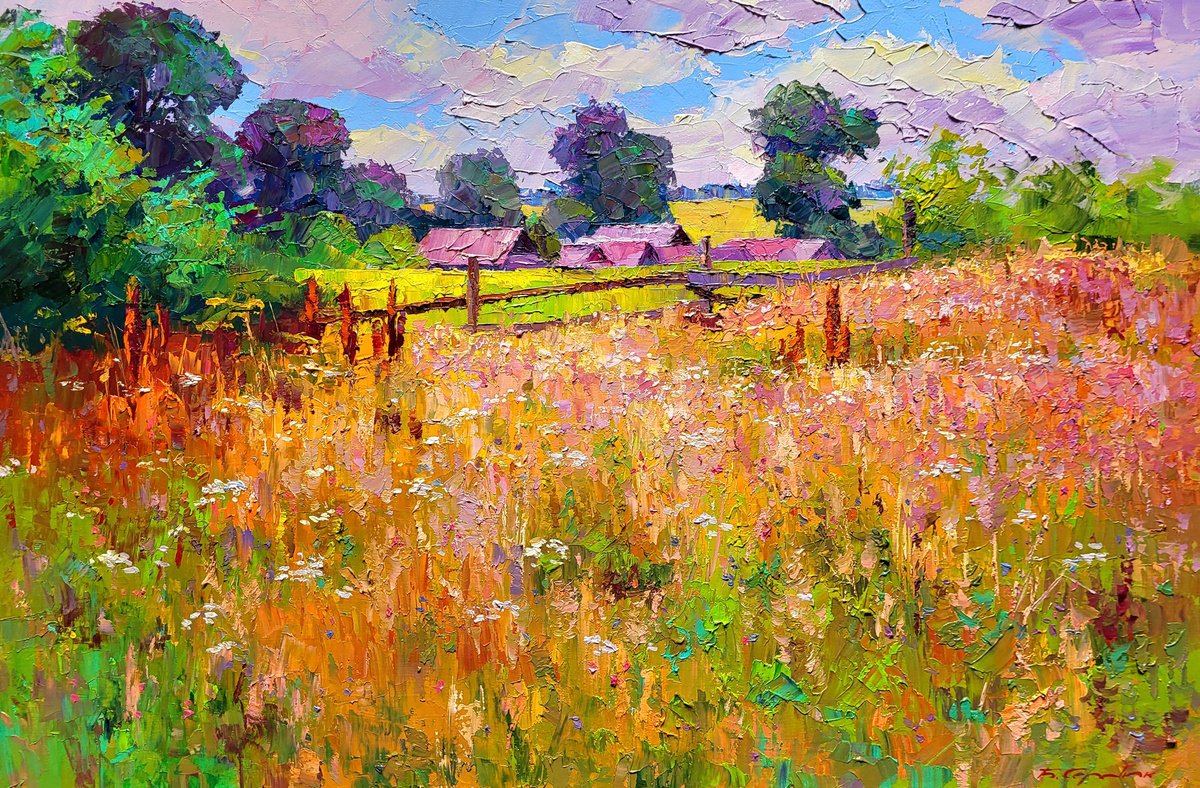 Impressionistic Landscape Oil Painting By Boris Serdyuk, 35 X 24, Gremyach Village, Original Artwork