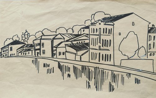 Promenade. Original ink drawing. by Yury Klyan