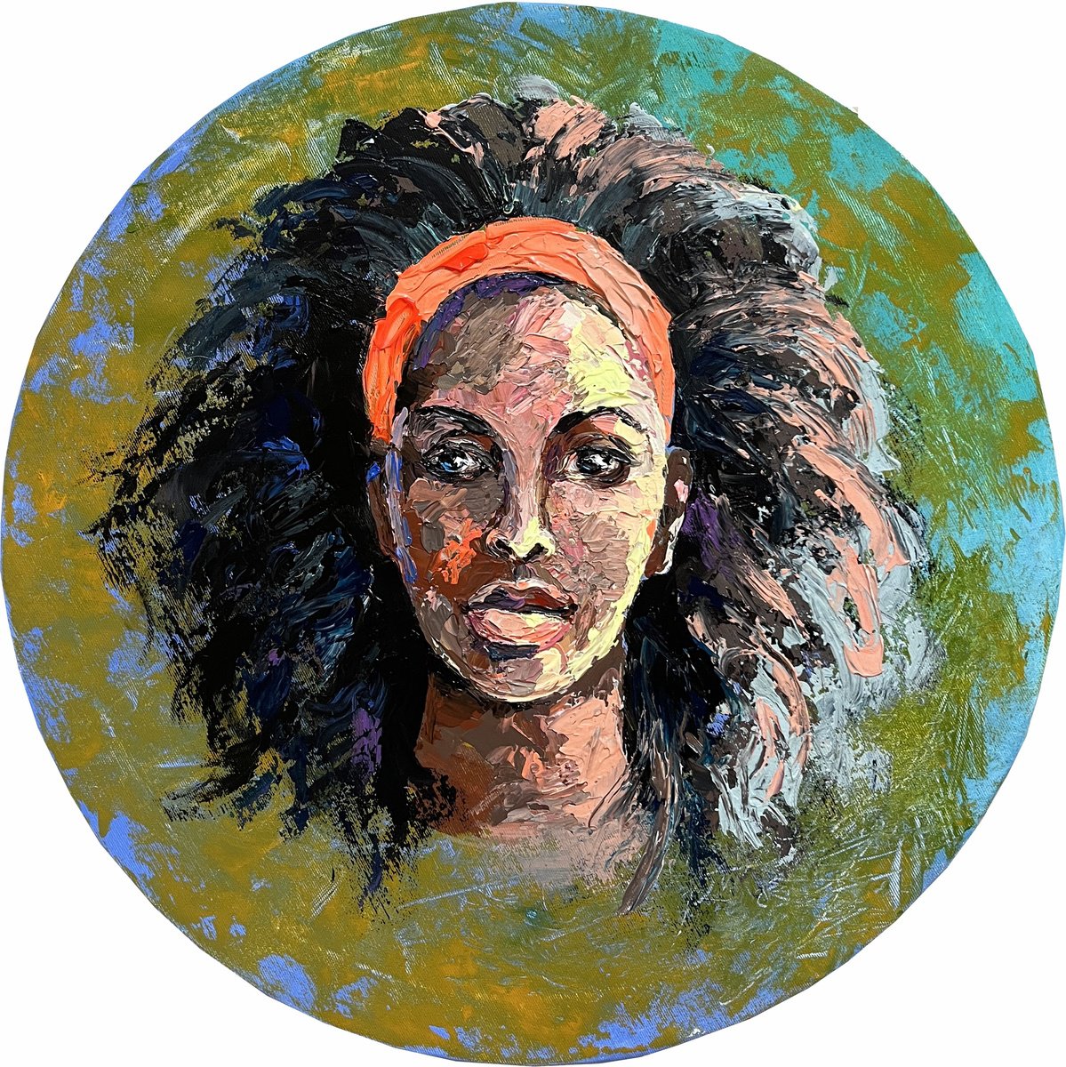 Expressive Portrait Acrylic Painting By Maria Kireev, 24 X 24", Lora, Original Artwork