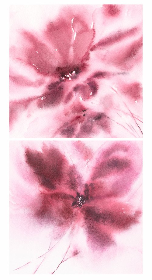 Abstract flowers diptych by Olga Grigo