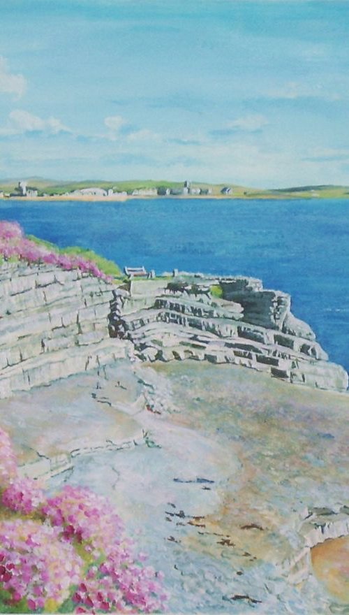 Sea pinks and Limestone Cliffs, Scarlett, Isle of Man by Max Aitken