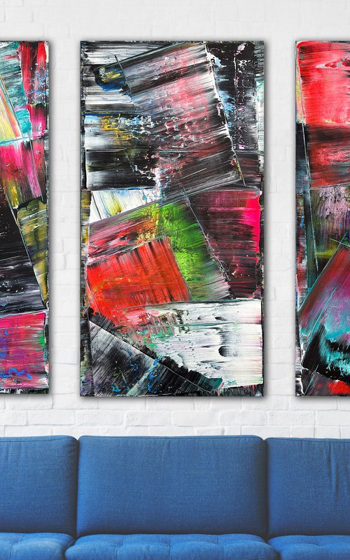 "Screaming In Color" - Save As A Series - Original PMS Xt Large Abstract Acrylic Painting Triptych On Canvas - 72" x 48" by Preston M. Smith (PMS)