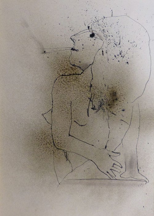 The Smoking Nude, Picasso style, 29x42 cm by Frederic Belaubre