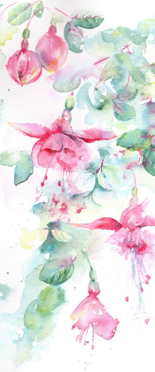 Fuchsia Painting, Floral watercolour, Floral Wall Art by Anjana Cawdell