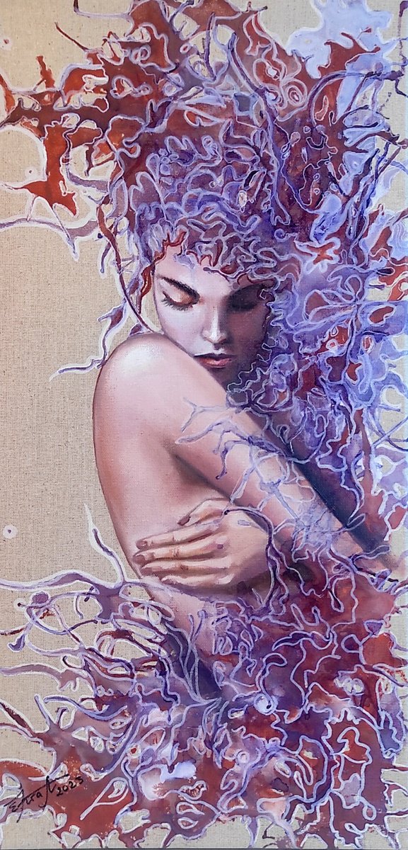 Expressive Portrait Oil Painting By Elena Kraft, 12 X 24, Delicate Beauty, Original Artwork