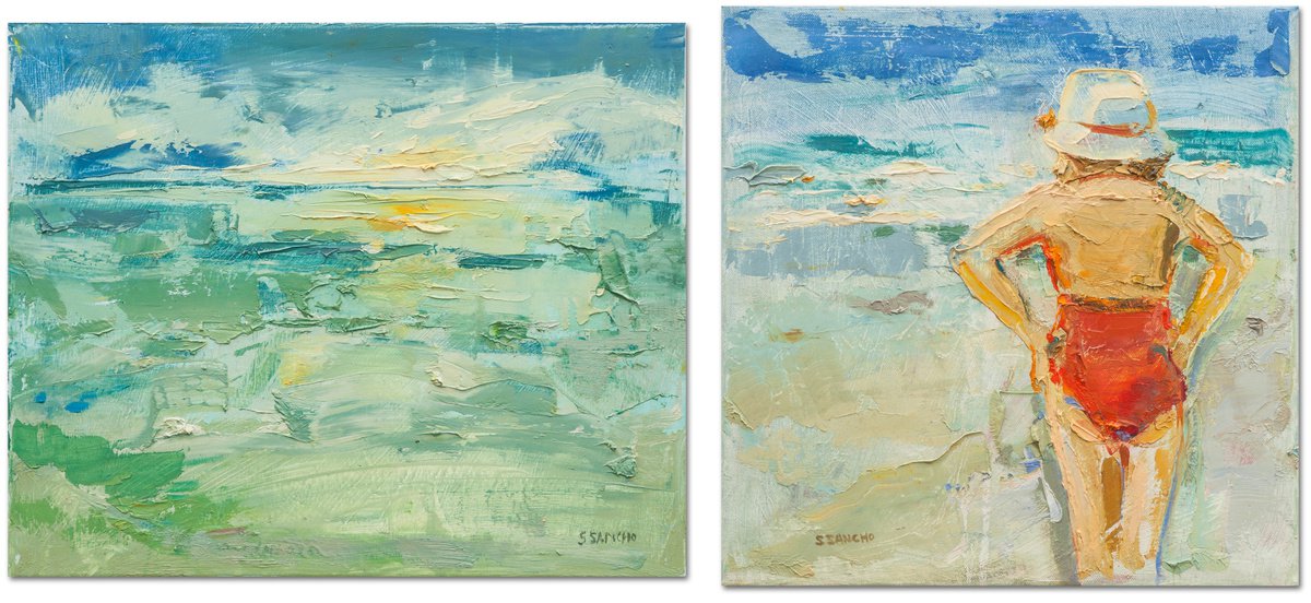 Impressionistic Landscape Oil Painting By Susana Sancho Beltran, 35 X 16", Beach, Original Artwork