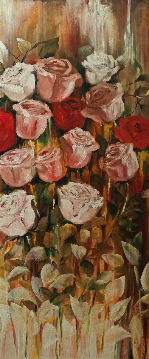 Bouquet of roses - flowers - original painting by Anna Rita Angiolelli