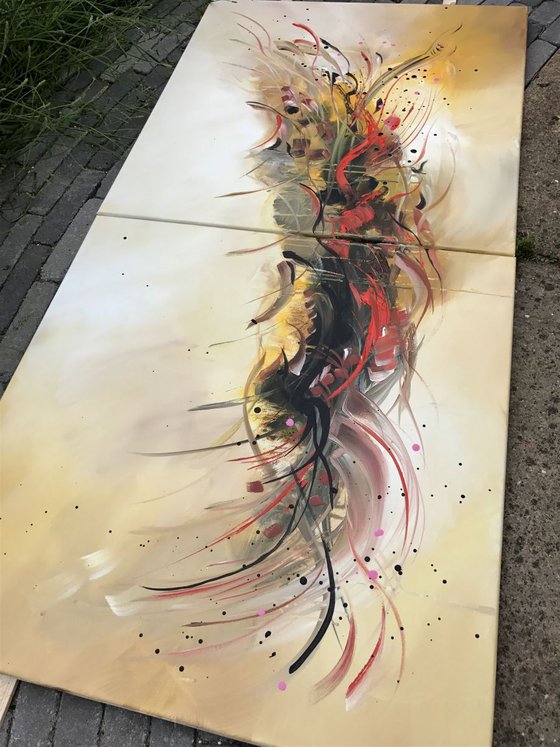 " Adventure" Acrylic painting 70x140 cm ( 28x55") two canvases