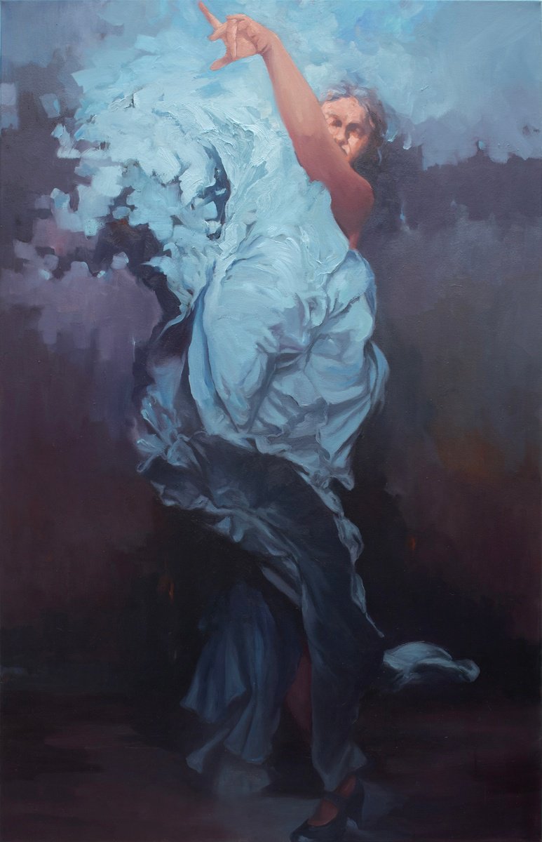 Expressive Portrait Oil Painting By Zil Hoque, 40 X 62", Aranque, Original Artwork