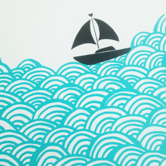 Bigger Boat in Aqua - Framed - FREE UK Delivery