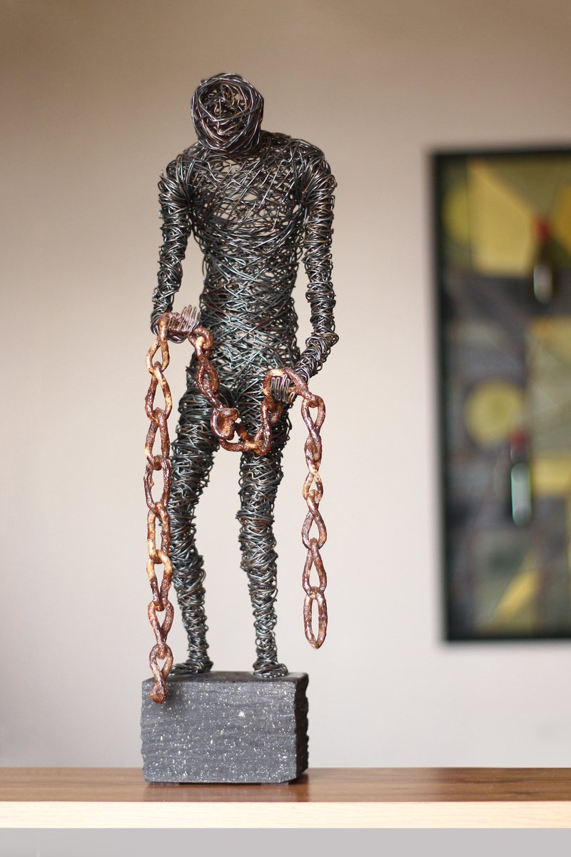 Abstract Portrait Sculpture By Karen Axikyan, 5 X 20", Long-Awaited Freedom, Original Artwork