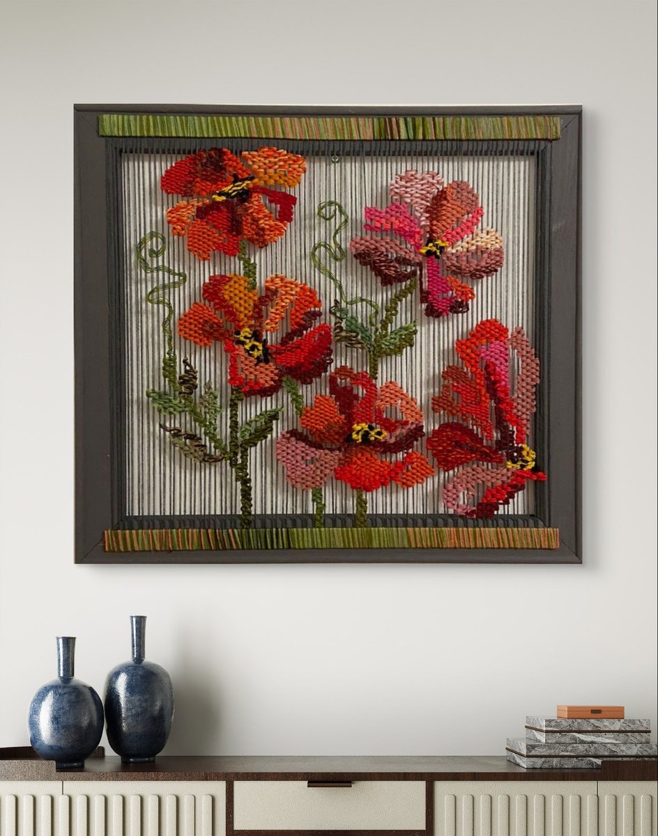 Impressionistic Botanical Sculpture By Nadiia Dubei, 20 X 18", Field Poppies, Original Artwork
