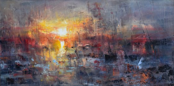 "Harbor of destroyed dreams - The curse of Giving" W100 x H50cm