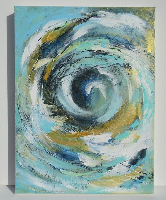 Contemporary Abstract Painting. Modern Blue and Gold Textured Art