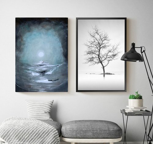 Moon, Moody Paintings, Painting on Canvas, One-of-a-kind Gift Ideas, Bedroom Decor, Home Decor, Large Wall Art Gift Ideas, Original Artwork, Dark Background by Kumi Muttu