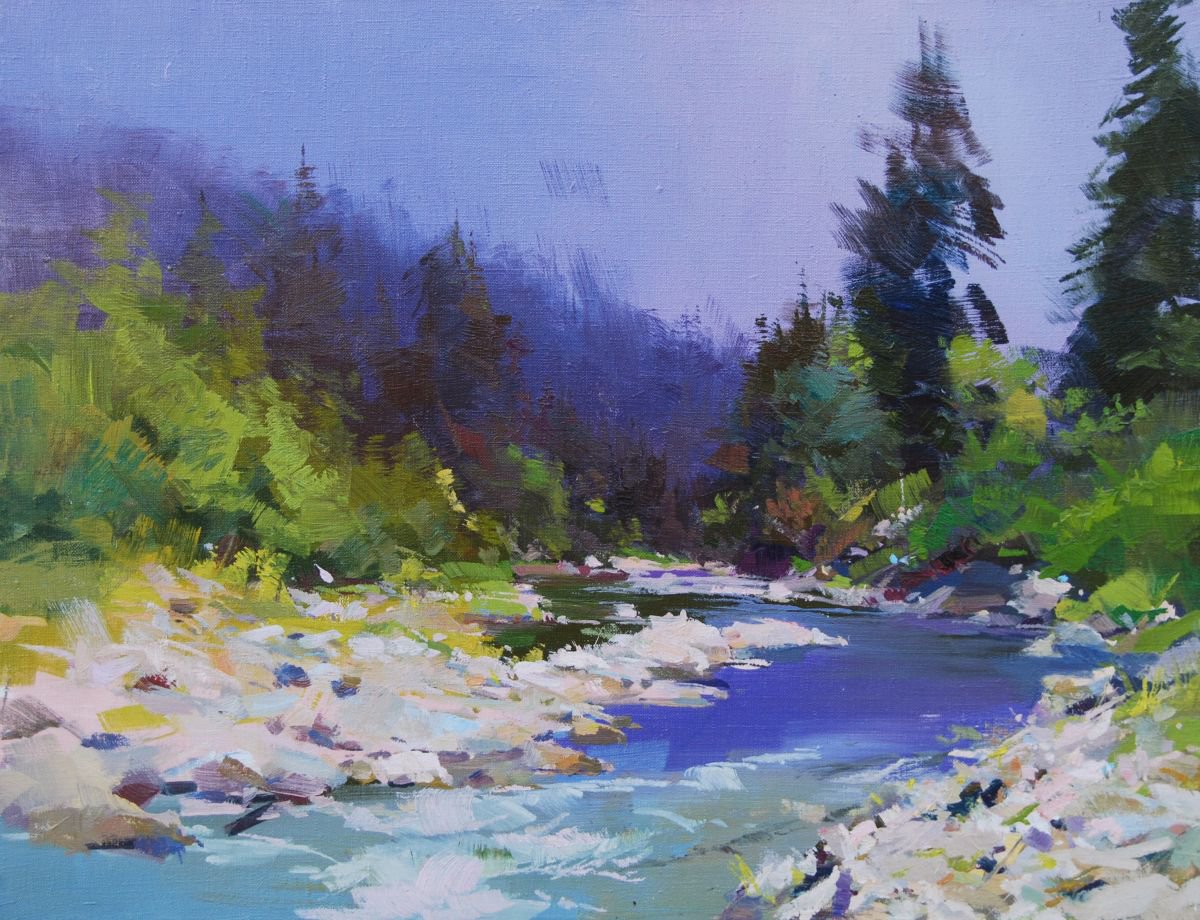 Impressionist landscape painting - River and Stones by Yuri Pysar