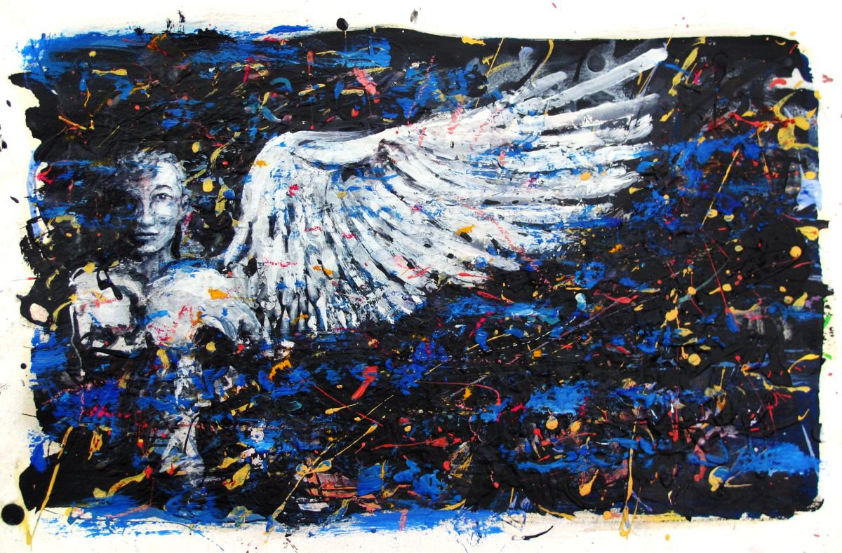 Illustrative Abstract Painting By John Sharp, 12 X 8, Angel45, Original Artwork