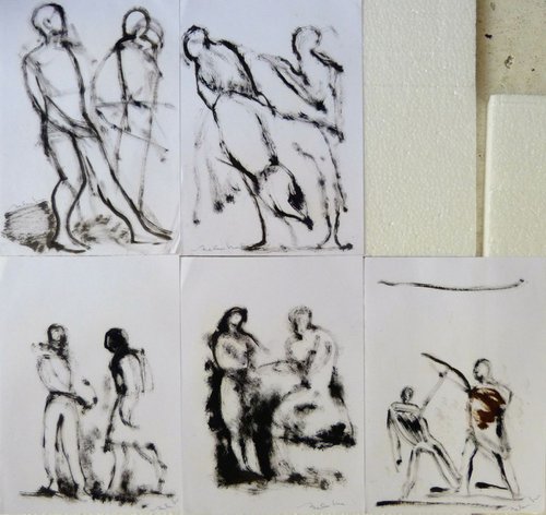 Five sketches - The Couple, 21x29 cm - affordable & AF exclusive ! by Frederic Belaubre