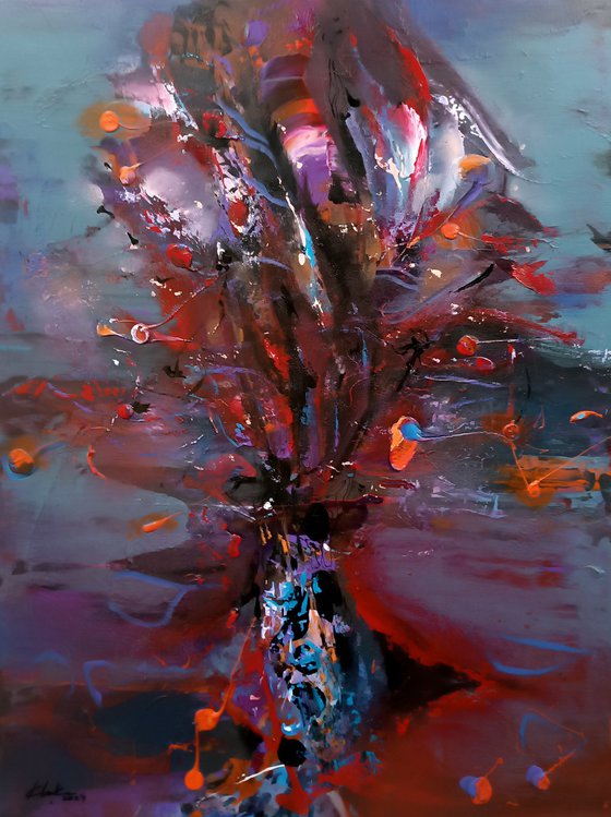 Beautiful velvet reds and purple abstract still life contemporary master O Kloska