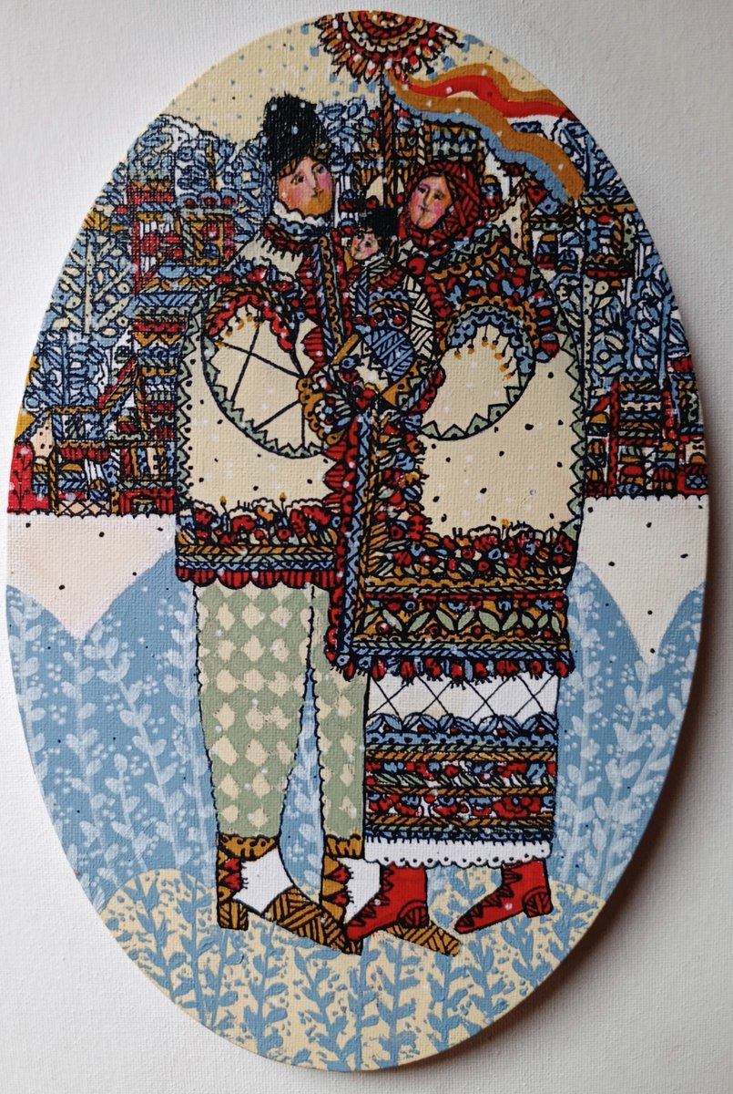 Naive Portrait Acrylic Painting By Tetiana Osadchuk, 8 X 12", Christmas, Original Artwork