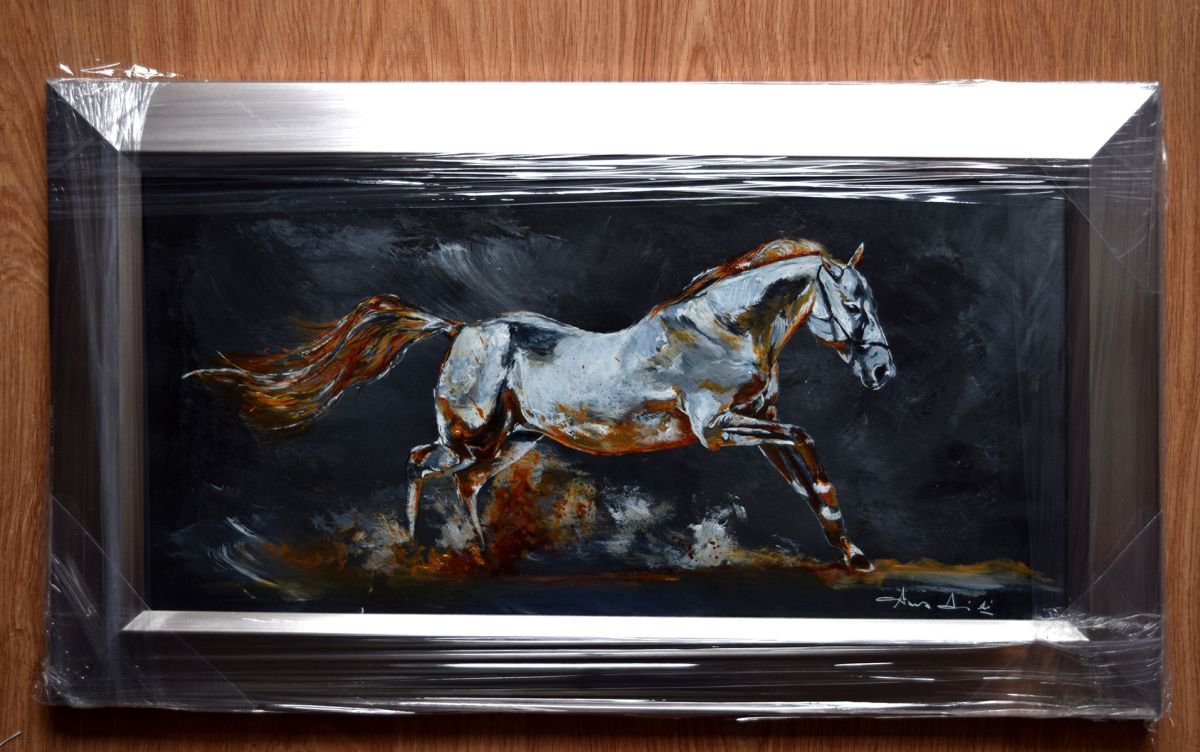 Wild and free / Framed Horse painting / Modern Equine Contemporary by Anna Sidi-Yacoub