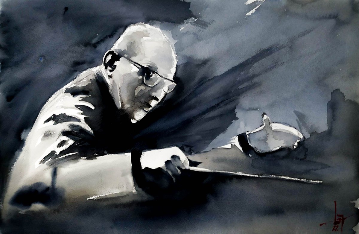 Impressionistic Portrait Watercolour By Flavio Furlan, 21 X 13, Ennio Morricone, Original Artwork
