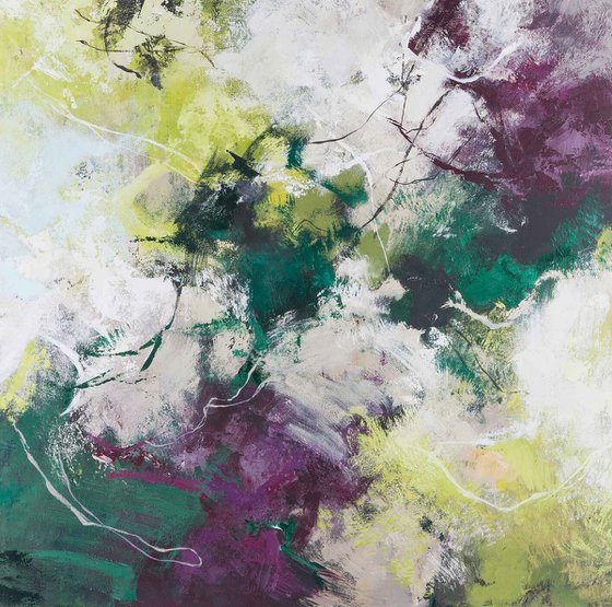 "Galaxy" Abstract green purple white art