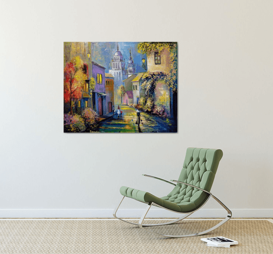 " Morning in Italy " - 100 x 80cm Original Oil Painting Large XL Landscape old Cityscape