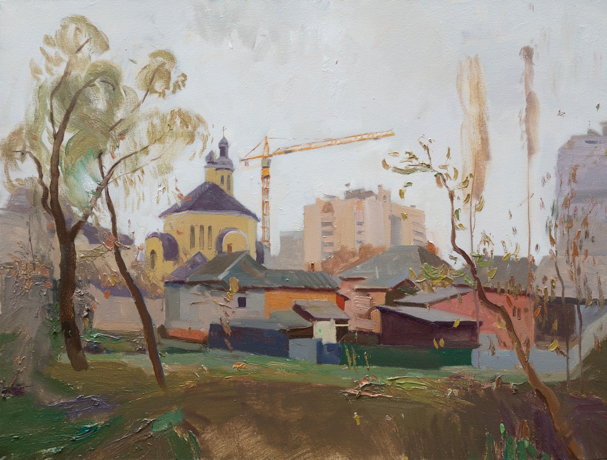 Impressionistic Cityscapes Oil Painting By Victor Onyshchenko, 31 X 24", City In Autumn, Original Artwork