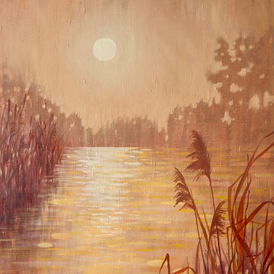 Sunset Pond With Reeds