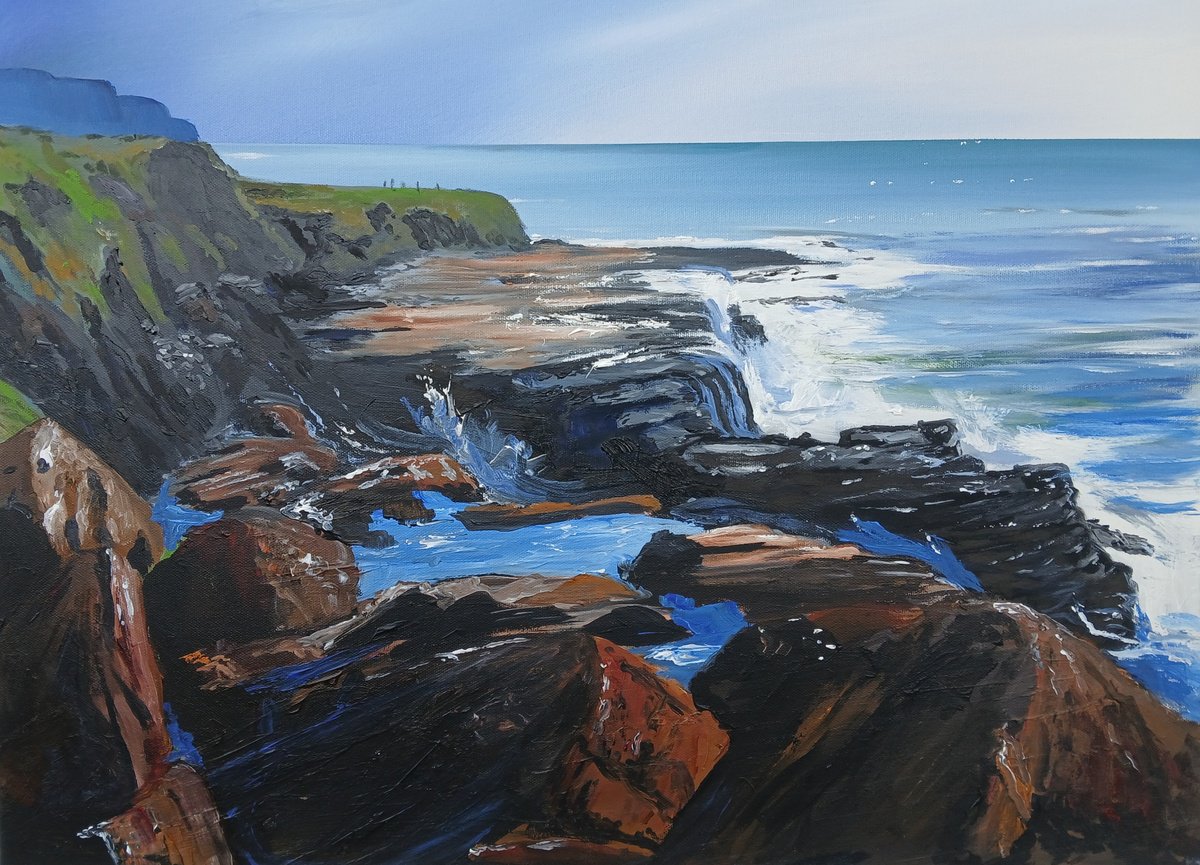 Impressionistic Landscape Painting By Cathal Gallagher, 24 X 18, Doolin Ocean Walk, Original Artwork