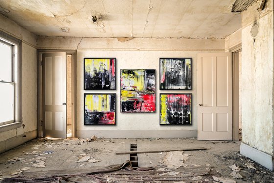 "We Want To Punk You Up" - Save As A Series - Original PMS Large Abstract Five Panel Acrylic Paintings On Plexiglass and Gallery Wrap Canvas, Framed - 80" x 52"